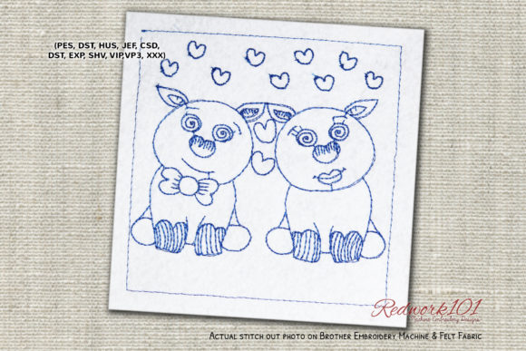 Cute Piggie Love Valentine Redwork Review