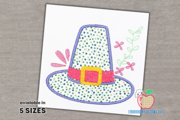 Vintage Pilgrim Hat Applique Design on Boutique Apparel
